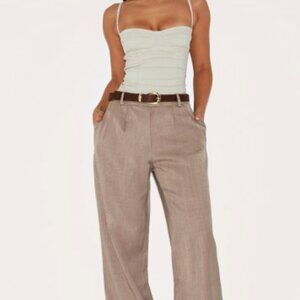 Petite Taupe Wide Leg Tailored Pants